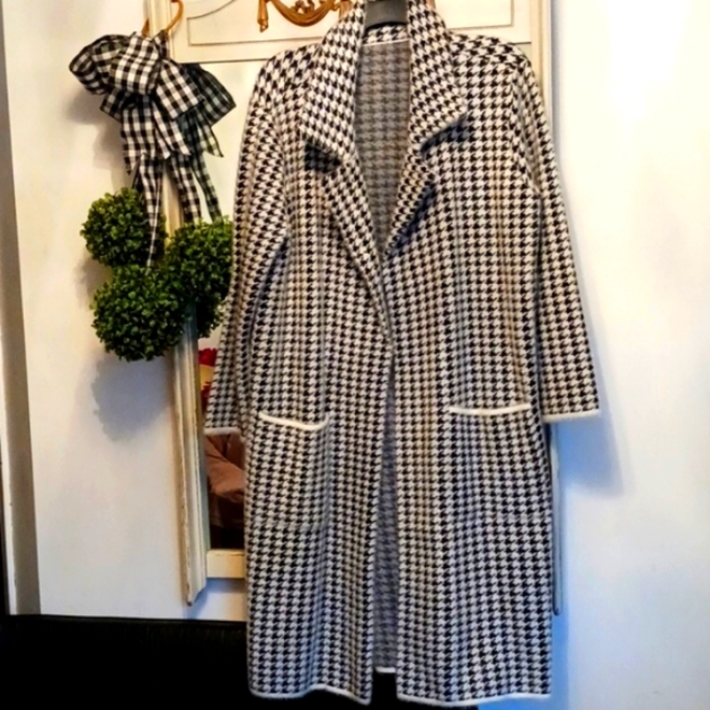 Gorgeous! CYRUS Houndstooth Check Sweater Coat XL